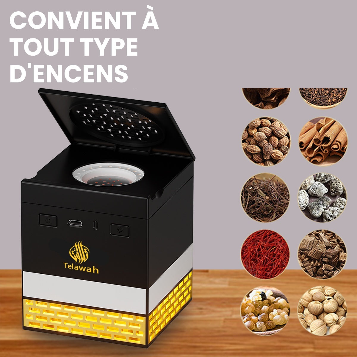 Brûleur d'encens Oud rechargeable à plusieurs LED (design islamique)